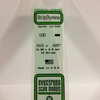 EVERGREEN 100 .010 X .020 STYRENE STRIPS