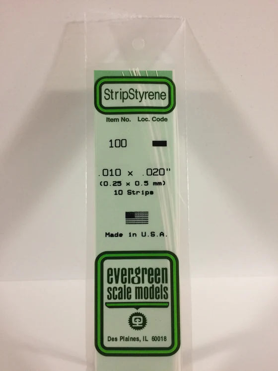 EVERGREEN 100 .010 X .020 STYRENE STRIPS