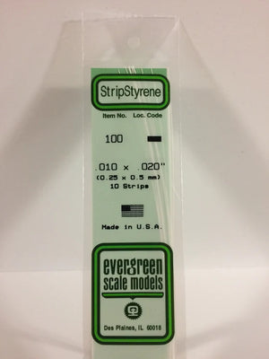 EVERGREEN 100 .010 X .020 STYRENE STRIPS