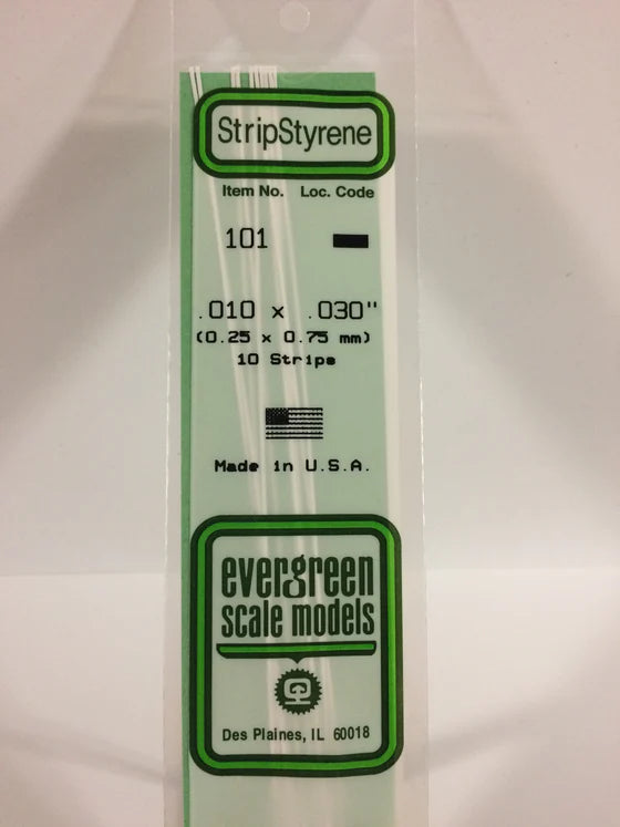 EVERGREEN 101 .010 X .030 STYRENE STRIPS