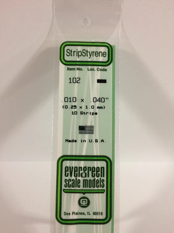 EVERGREEN 102 .010 X .040 STYRENE STRIPS