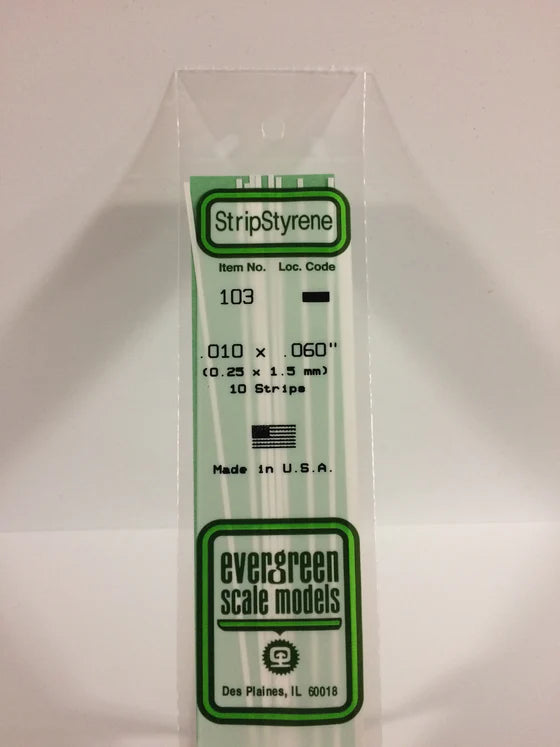 EVERGREEN 103 .010 X .060 STYRENE STRIPS
