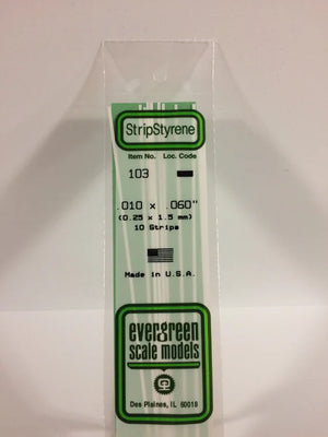EVERGREEN 103 .010 X .060 STYRENE STRIPS