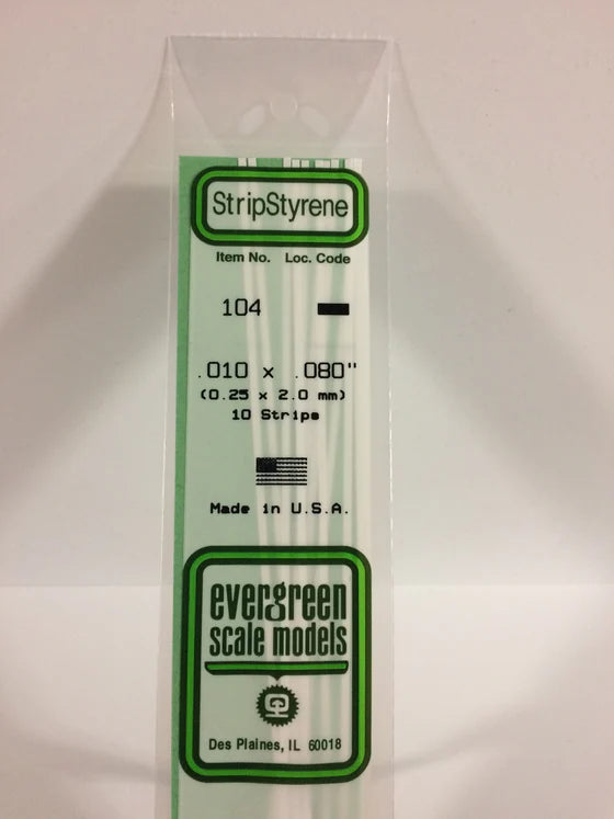 EVERGREEN 104 .010 X .080 STYRENE STRIPS