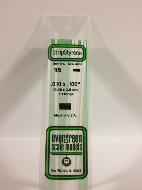 EVERGREEN 105 .010 X .100 STYRENE STRIPS