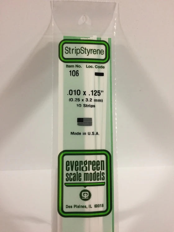 EVERGREEN 106 .010 X .125 STYRENE STRIPS
