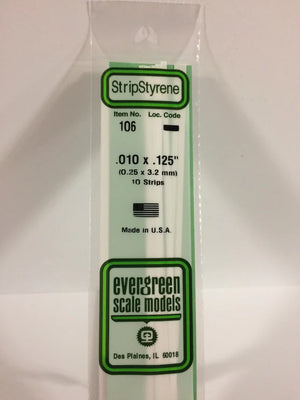 EVERGREEN 106 .010 X .125 STYRENE STRIPS