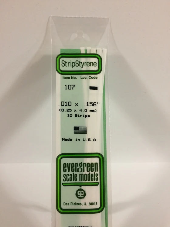 EVERGREEN 107 .010 X .156 STYRENE STRIPS
