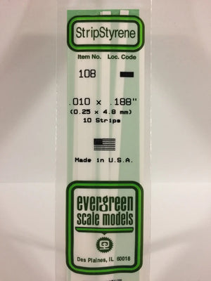 EVERGREEN 108 .010 X .188 STYRENE STRIPS