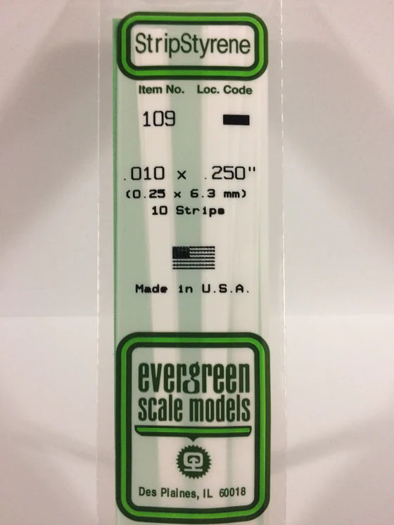 EVERGREEN 109 .010 X .250 STYRENE STRIPS