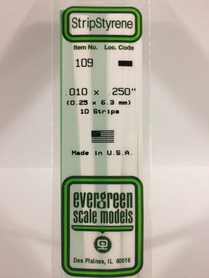 EVERGREEN 109 .010 X .250 STYRENE STRIPS
