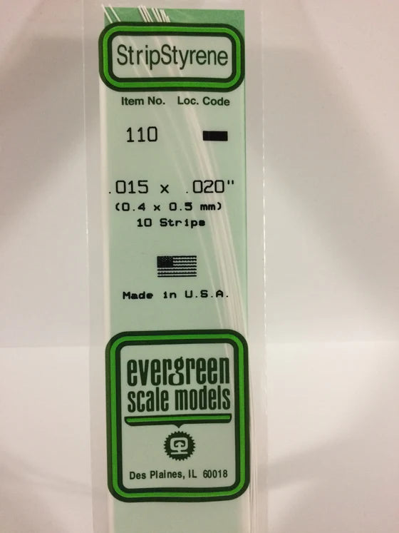 EVERGREEN 110 .015 X .020 STYRENE STRIPS
