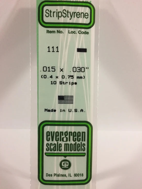 EVERGREEN 111 .015 X .030 STYRENE STRIPS