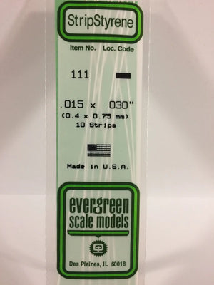 EVERGREEN 111 .015 X .030 STYRENE STRIPS