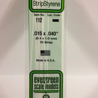 EVERGREEN 112 .015 X .040 STYRENE STRIPS