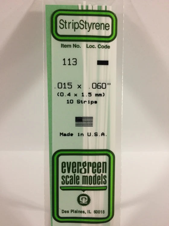 EVERGREEN 113 .015 X .060 STYRENE STRIPS