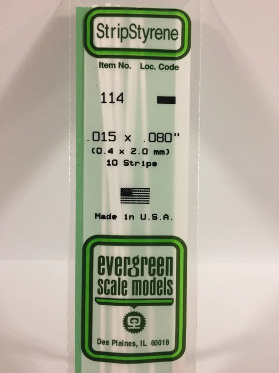 EVERGREEN 114 .015 X .080 STYRENE STRIPS
