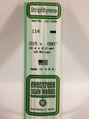EVERGREEN 114 .015 X .080 STYRENE STRIPS