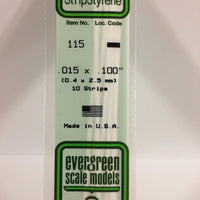 EVERGREEN 115 .015 X .100 STYRENE STRIPS