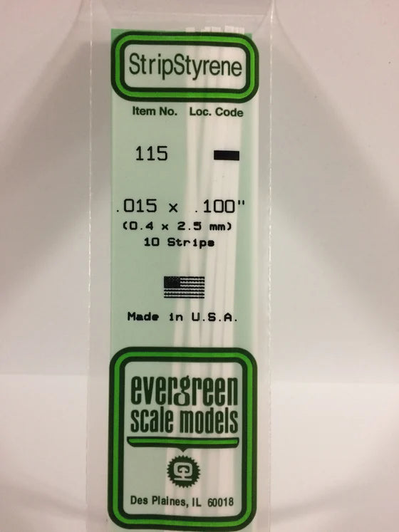 EVERGREEN 115 .015 X .100 STYRENE STRIPS