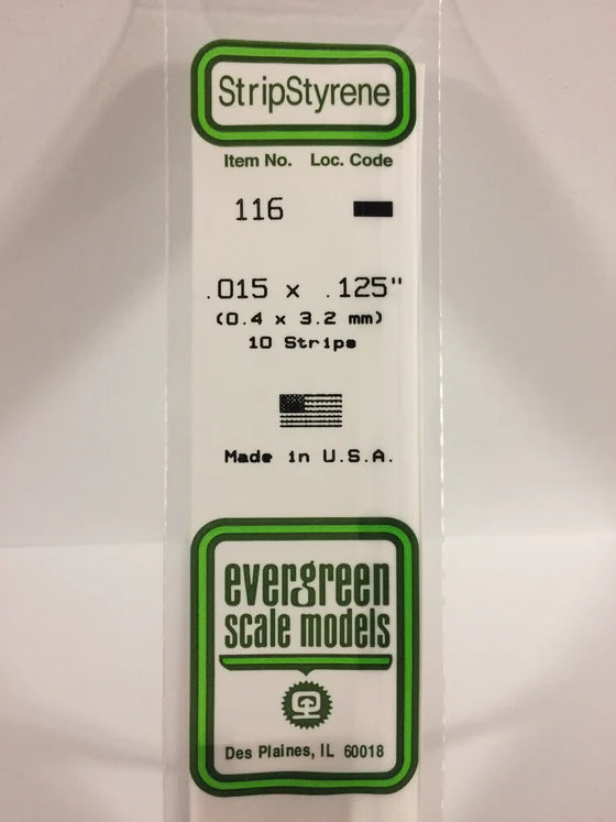 EVERGREEN 116 .015 X .125 STYRENE STRIPS
