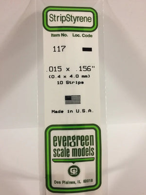 EVERGREEN 117 .015 X .156 STYRENE STRIPS