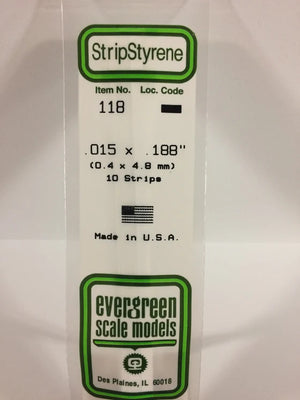 EVERGREEN 118 .015 X .188 STYRENE STRIPS