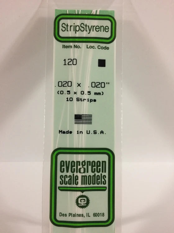 EVERGREEN 120 .020 X .020 STYRENE STRIPS