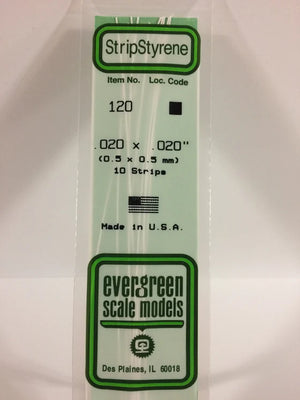 EVERGREEN 120 .020 X .020 STYRENE STRIPS