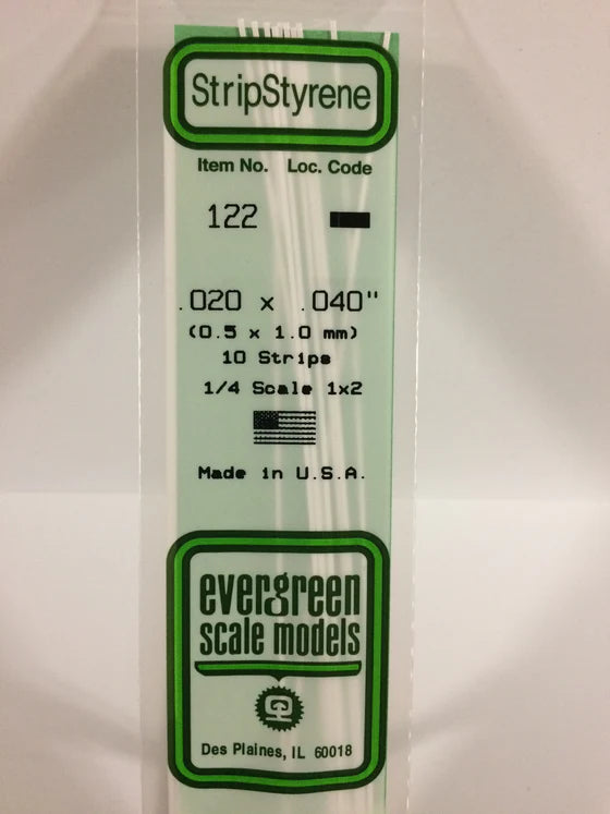EVERGREEN 122 .020 X .040 STYRENE STRIPS
