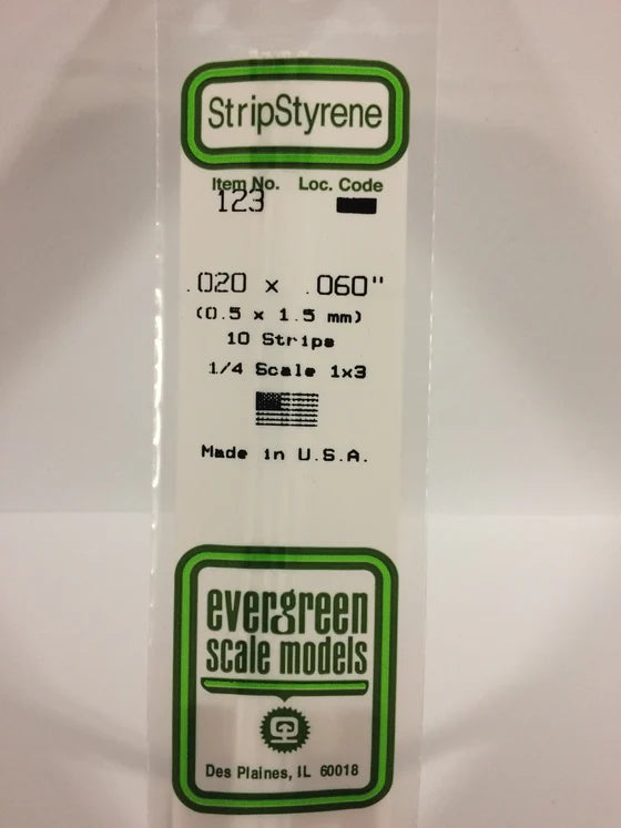 EVERGREEN 123 .020 X .060 STYRENE STRIPS