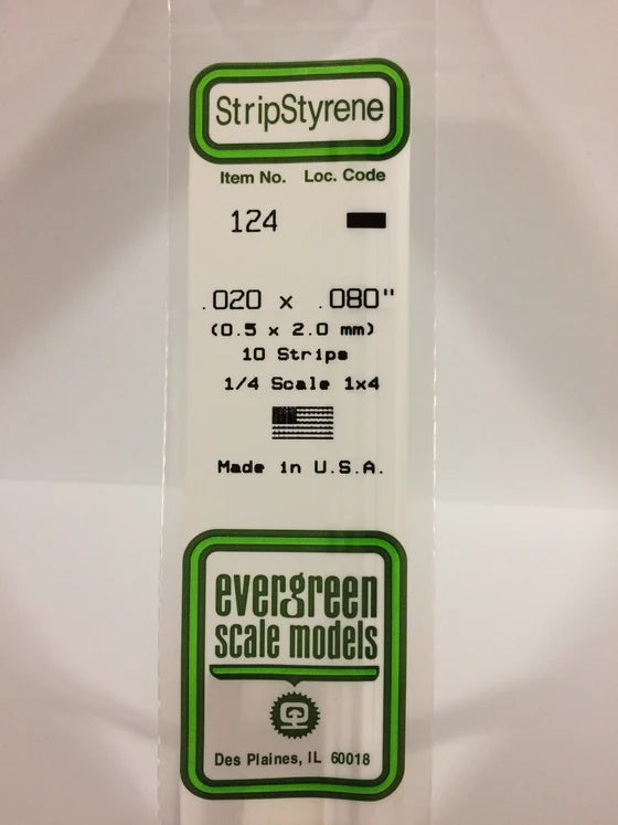 EVERGREEN 124 .020 X .080 STYRENE STRIPS
