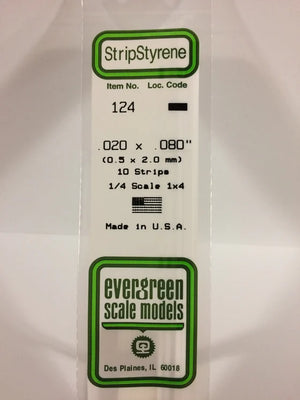EVERGREEN 124 .020 X .080 STYRENE STRIPS