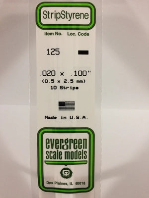EVERGREEN 125 .030 X .100 STYRENE STRIPS