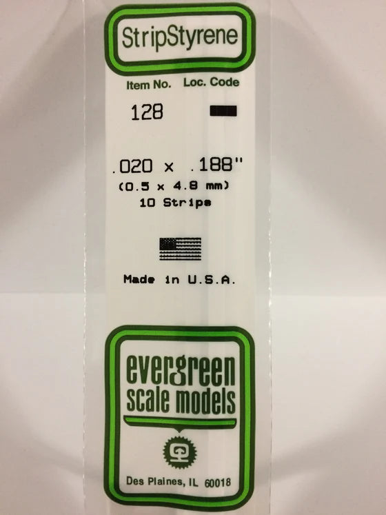 EVERGREEN 128 .020 X .188 STYRENE STRIPS