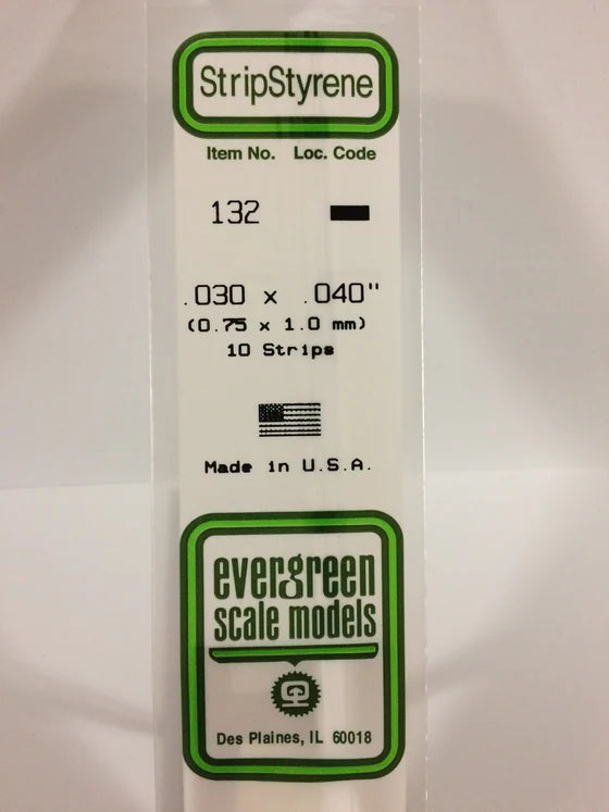 EVERGREEN 132 .030 X .040 STYRENE STRIPS