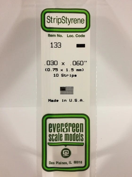 EVERGREEN 133 .030 X .060 STYRENE STRIPS