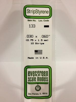EVERGREEN 133 .030 X .060 STYRENE STRIPS