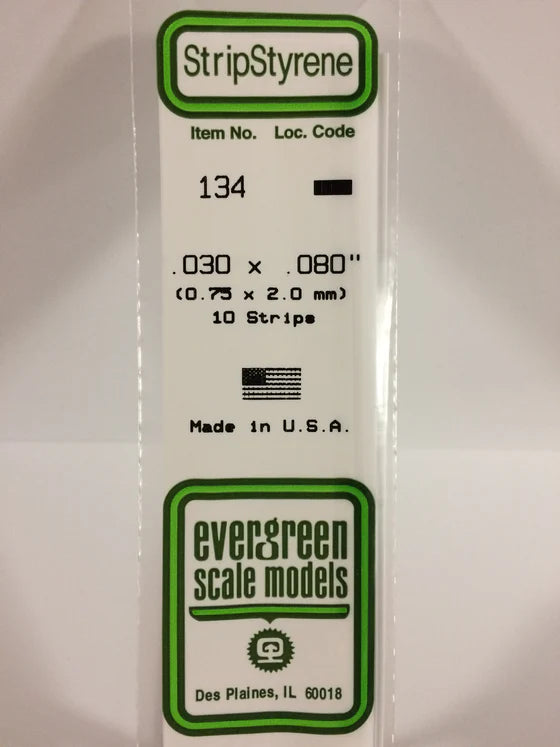 EVERGREEN 134 .030 X .080 STYRENE STRIPS