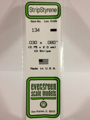 EVERGREEN 134 .030 X .080 STYRENE STRIPS