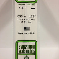 EVERGREEN 136 .030" X .125" OPAQUE WHITE POLYSTYRENE STRIP