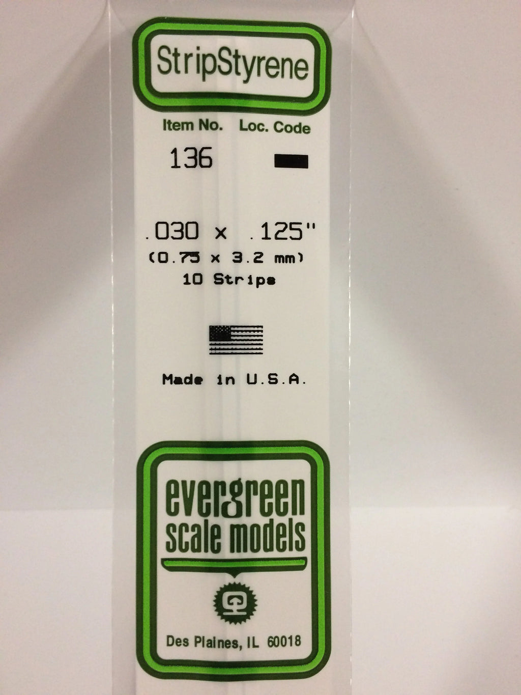 EVERGREEN 136 .030" X .125" OPAQUE WHITE POLYSTYRENE STRIP