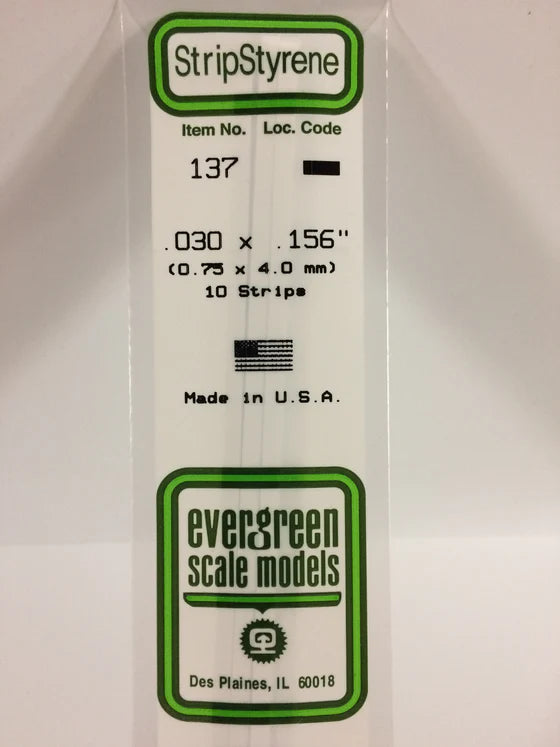 EVERGREEN 137 .030 X .156 STYRENE STRIPS