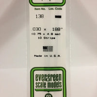 EVERGREEN 138 .030 X .188 STYRENE STRIPS