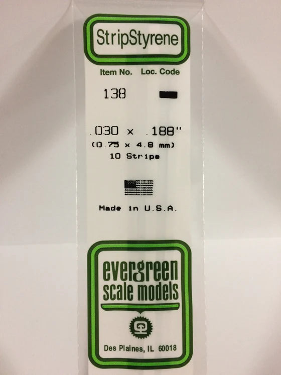 EVERGREEN 138 .030 X .188 STYRENE STRIPS