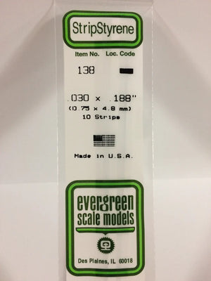 EVERGREEN 138 .030 X .188 STYRENE STRIPS
