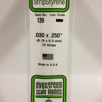 EVERGREEN 139 .030 X .250 STYRENE STRIPS