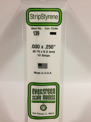 EVERGREEN 139 .030 X .250 STYRENE STRIPS
