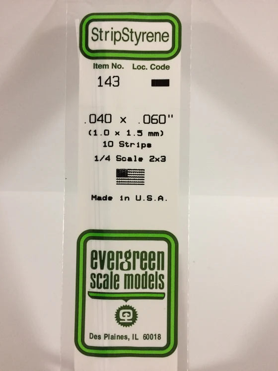 EVERGREEN 143 .040 X .060 STYRENE STRIPS