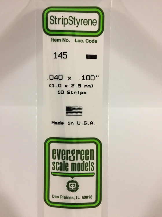 EVERGREEN 145 .040 X .100 STYRENE STRIPS